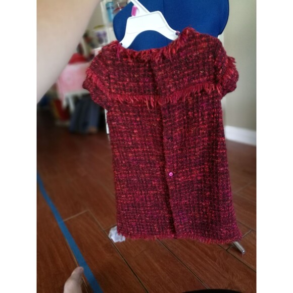 Zara Interview Pageant little Girls Red/Orange Cap Sleeve Long Tweed Dress Sz 6 - Picture 4 of 5